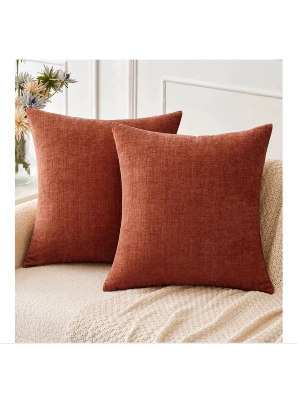 NEW 2 Couch Throw Pillow Covers 18” Soft Burnt Orange Chenille